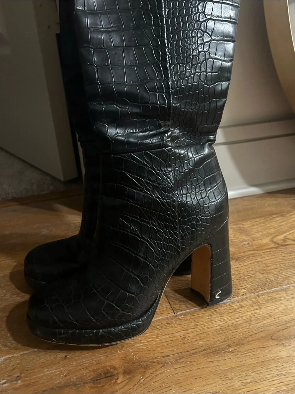 Circus by Sam Edelman Black Croc-Embossed Knee-High Women's Boots